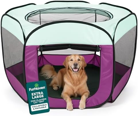FurHaven Soft-Sided Dog & Cat Playpen, Portable Foldable Indoor & Outdoor Pet Playpen with Mesh Windows & Zippered Door, Purple, Extra Large (Pack of 8) by FurHaven