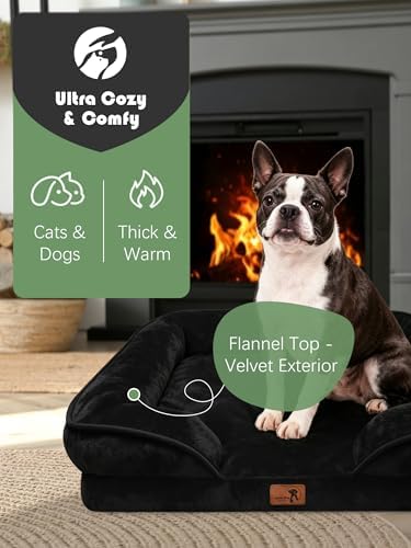 Spotted Play Orthopedic Dog Bed with Sides - Sofa Beds for Small Dogs, Supportive Foam Pet Couch Bed with Washable Removable Cover, Waterproof Lining and Non-Slip Bottom, Black - S - Image 2