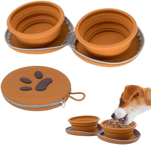 Collapsible Dog Bowls, 2-in-1 Pet Travel Food Water Feeder Brown by PawSailor