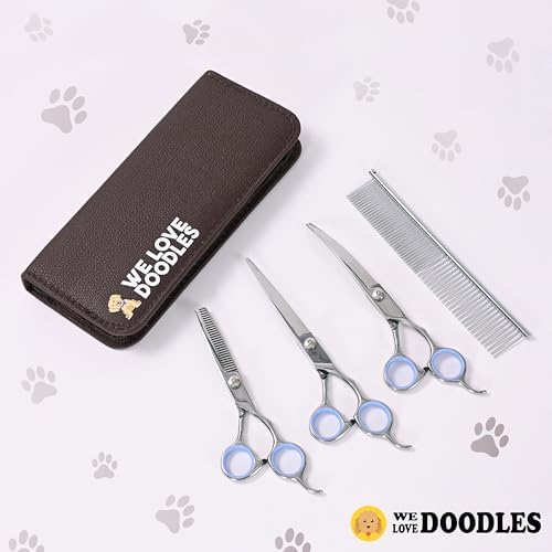 Dog Grooming Scissors Kit, Curved, Straight & Thinning Shears Set, Silver - Image 3