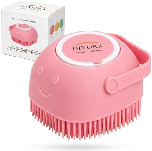 DIYORA Pet Shampoo Brush, 2-in-1 Silicone Bath Brush with Soap Dispenser for Dogs & Cats, Grooming, Massaging, Shedding & Deep Cleaning Tool for Short Hair, Long Hair & Small Pets(Pink) by DIYORA