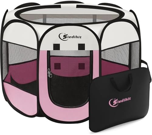 Sieidihit Dog Cat Pet Playpen Puppy Crate Cage Indoor Outdoor, Small Pink by Siedihit