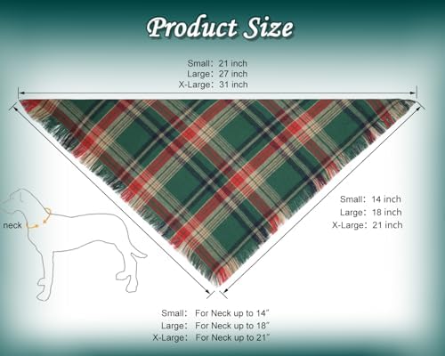 Christmas Dog Bandanas 2-Pack XL,Red-Green Plaid Scarf w/Tassels for Dogs - Image 2