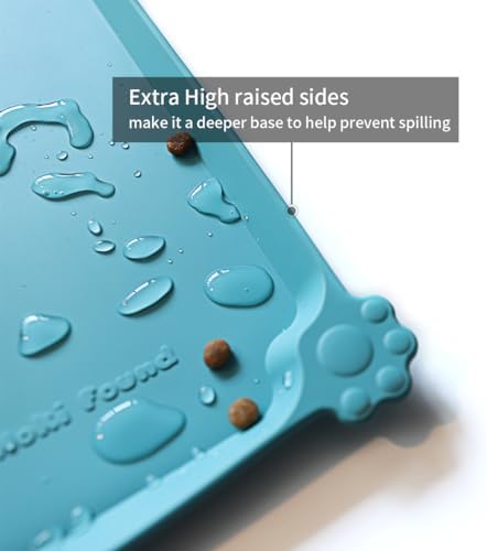 Hoki Found L Silicone Pet Food Mats Tray - Non Slip Pet Dog Cat Bowl Mats Placemat - Dog Pet Cat Feeding Mat - Waterproof Dog Cat Food Mats -Pet Water Mats for Carpet -Glacier - Image 2