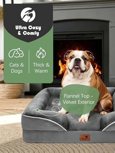 Spotted Play Orthopedic Dog Bed with Sides - Dog Sofa Beds for Large Dogs, Supportive Foam Pet Couch Bed with Washable Removable Cover, Waterproof Lining and Non-Slip Bottom, Grey - L - Image 2