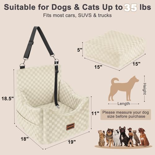 JOEJOY Elevated Dog Car Seat for Small/Medium Dogs up to 35 lbs, Memory Foam Booster Seat with Detachable Washable Cover, Travel-Safe Car Bed with Safety Belts & Storage Pockets, Beige - Image 6