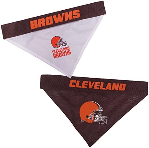 Pets First NFL DOG BANDANA - CLEVELAND BROWNS REVERSIBLE PET BANDANA. 2 Sided Sports Bandana with a PREMIUM Embroidery TEAM LOGO, Small/Medium. - 2 Sizes & 32 NFL Teams available by PETSFIRST
