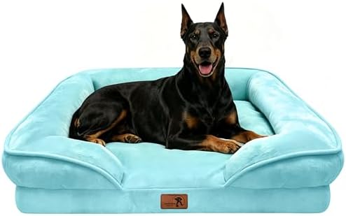 Spotted Play Orthopedic Dog Bed with Sides - Sofa Beds for Extra Large Dogs, Supportive Foam Pet Couch Bed with Washable Removable Cover, Waterproof Lining and Non-Slip Bottom, Ice Blue - XL-Plus by Spotted+Play
