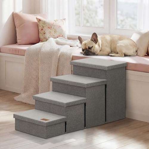 Zerbuger Dog Stairs with Storage, Grey 4 Steps Dog Ramp no Condo for Bed - Image 5