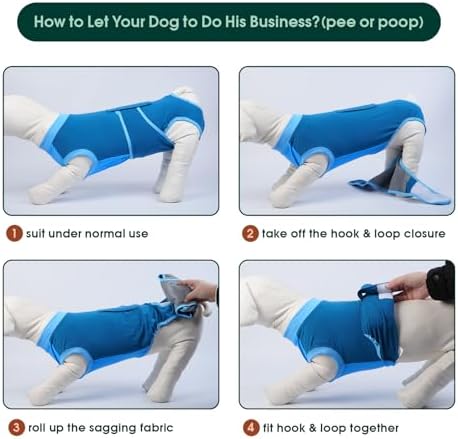Kuoser Dog Recovery Suit, Female Male Spay Neuter Surgery Suit, Blue, S - Image 6