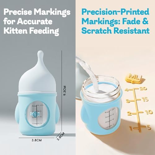 Ergonomic Pet Nursing Bottle,Puppy Bottles for Nursing Puppy Milk - 20ml Slow Flow Kitten Bottle Feeding kit for Newborn Kittens/Puppies/Small Animals, Easy-Clean Silicone Feeder (‌Blue‌) - Image 2