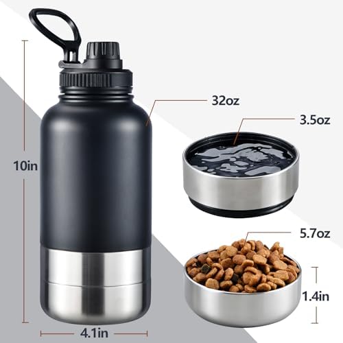 Cibaabo Insulated Dog Water Bottle 32oz Keep Water Cool with 2 Bowls - Image 2