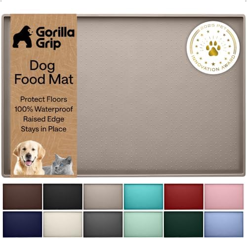 GORILLA GRIP Dog Food Mat, 100% Waterproof Silicone, 16x10 Beige by GorillaGrip