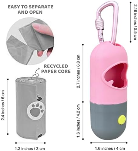 Dog Poop Bag Dispenser with Built-in LED Flashlight and Metal Clip for Leash, Pet Waste Bag Holder, Dog Walking Accessory (Pink) - Image 5