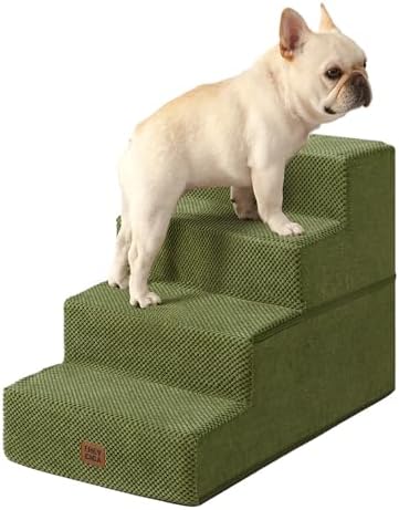 EHEYCIGA Dog Stairs for Bed 18" H, Dog 4-Steps for High Bed, Olive Green by EHEYCIGA