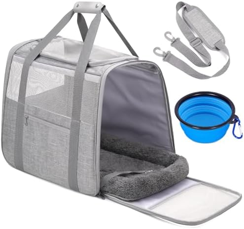 JUNGYOUN Premium ​Cat Carrier - ​Pet Carrier for Cat & Small Dogs up to 15lbs - ​Airline Approved Travel Dog Carrier with Anti-Escape Zippers, Collapsible Travel Bowl & Padded Strap by JUNGYOON