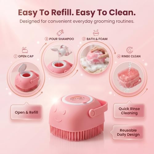 DIYORA Pet Shampoo Brush, 2-in-1 Silicone Bath Brush with Soap Dispenser for Dogs & Cats, Grooming, Massaging, Shedding & Deep Cleaning Tool for Short Hair, Long Hair & Small Pets(Pink) - Image 6