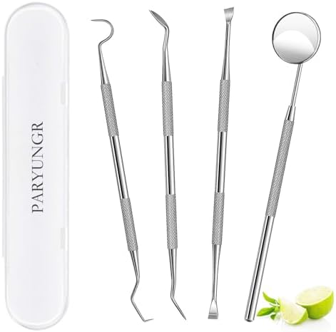 Dental Tools, Professional Teeth Cleaning Oral Care Hygiene Kit, Stainless Steel Dental Pick Tooth Scraper Tartar Plaque Remover for Dentist, Personal, Pet Use with Storage Box by PARYUNGR