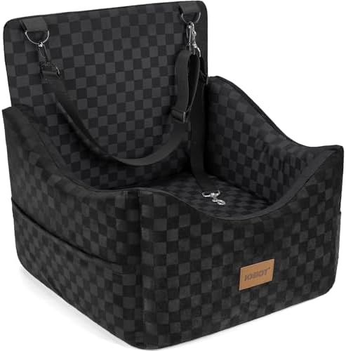 JOEJOY Elevated Dog Car Seat for Small/Medium Dogs up to 35 lbs, Memory Foam Booster Seat with Detachable Washable Cover, Travel-Safe Car Bed with Safety Belts & Storage Pockets, Black by JOEJOY