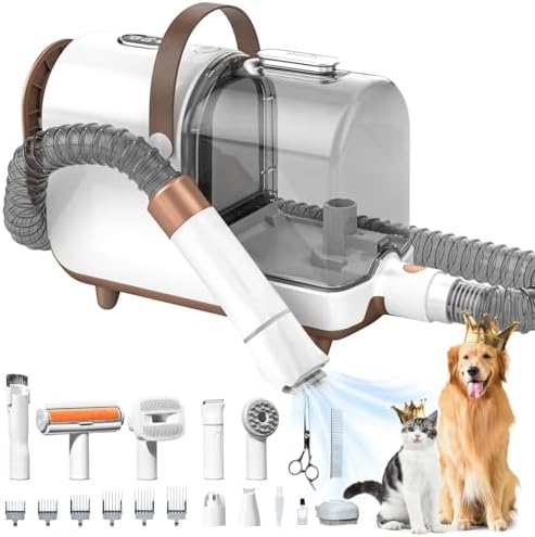 Bunfly Dog Grooming Kit & Dog Hair Vacuum, 3L Large Capacity Dust Cup,13,000KPa Powerful Suction, 99% Pet Hair Removal, 16 Grooming Tools for Dogs, Cats & More, Home Cleaning - Brown by Bunfly