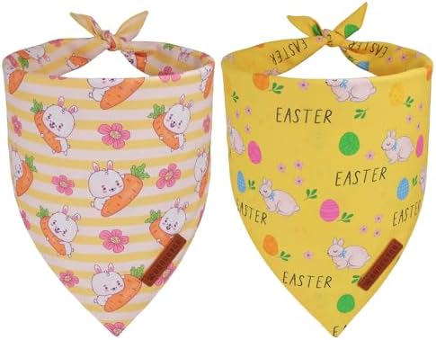 ADOGGYGO Easter Dog Bandana 2 Pack, Bunny Carrot Print Pet Scarf, Adjustable Fit Easter Bandanas for Medium Large Dogs (Large) by ADOGGYGO
