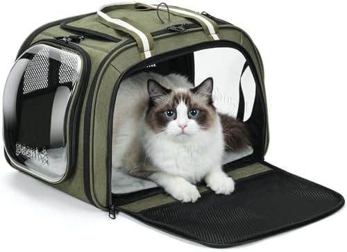 Pecute Cat Carrier,Double Bubble Pet Carrier for Cat Small Dogs,Green,L by pecute