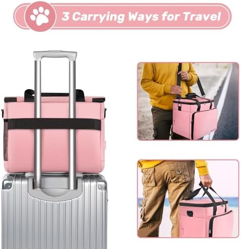 6 Set Dog Travel Bag, Large Pet Travel Kit for Supplies, Pink - Image 6