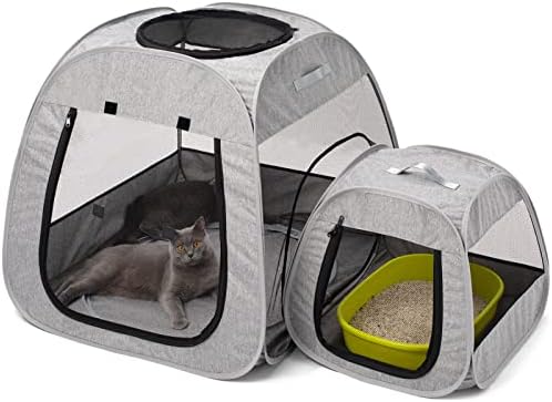 Tenrai Portable Cat Playpen, Trapezoidal Design for Better Standing, Foldable Pet Tent for Indoor and Outdoor Use of Kitten and Puppy, Dog Play Enclosure, Cat Houses & Condos by TENRAI