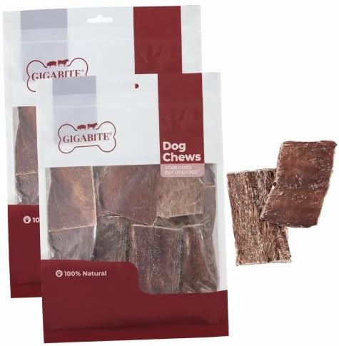 GigaBite Beef Esophagus Dog Treats - Natural Gullet Sticks for Dogs, High Protein Single Ingredient Dog Chews, Rawhide Free Dental Dog Treats for All Dog Breeds - Strips Taffy, 1 Pound (Pack of 2) by BestPetSuppliesLLC