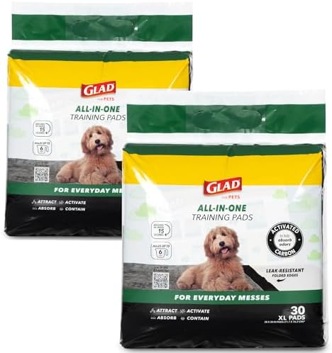 Glad for Pets XL Charcoal Training Pads for Dogs and Puppies, 30 Ct, 2-Pk by GladTrashFoodStorage