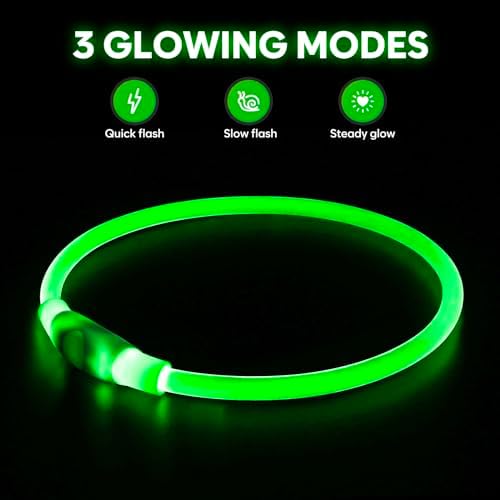 HIGO Light Up Dog Collars, USB Rechargeable LED Dog Collar, TPU Cuttable Dog Glow Collar, High Visibility Puppy Collar Safety Dog Lights for Night Walking(Green) - Image 2