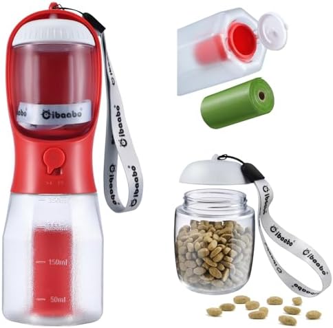 Cibaabo Dog Water Bottle with Food Container & Poop Bag Holder & Filter by Cibaabo