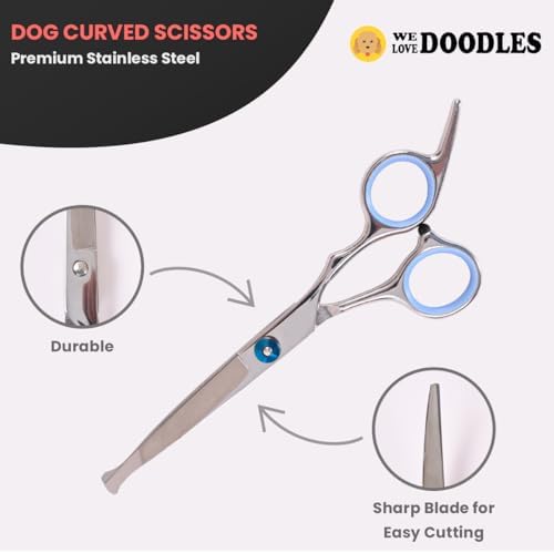 Dog Grooming Scissors Kit with Rounded Blunt Tips, Straight, Curved & Thinning Shears, Tools for Goldendoodles, Poodles & Doodles, Professional Grade Stainless Steel, 4 Pc Set [We Love Doodles] - Image 4