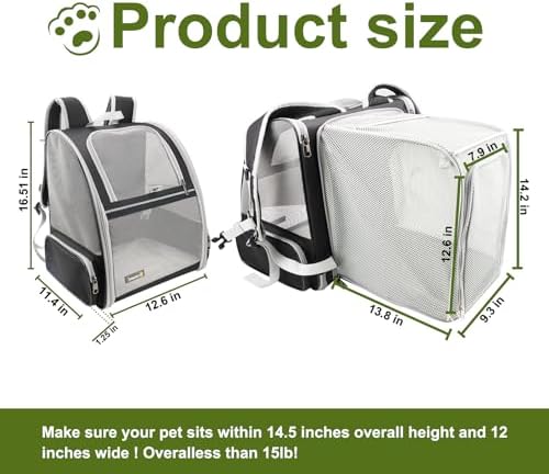 Texsens Innovative Traveler Bubble Backpack Pet Carriers for Cats and Dogs (Expandable-Black) - Image 2