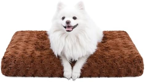 KSIIA Washable Dog Bed Small Dog Crate Bed Deluxe Plush Mat 23"x18" Brown by KSIIAPetProducts