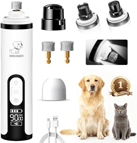 Upgraded Silent Dog Nail Grinder, Cordless Grooming Pro Nail Grinder with 3 Adjustable Speeds & Led Light, Painless Paws Grooming for Small Medium Large Dogs & Cats (2 Replacement Heads) by PleySyncz