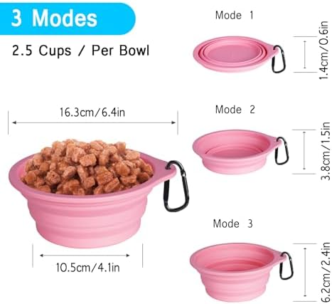 PetBonus 2-Pack Silicone Collapsible Dog Bowls, BPA Free Dishwasher Safe, Portable Foldable Expandable Travel Bowl, Food Water Feeding Cup Dish for Dogs Cats with 2 Carabiners (Purple, Pink) - Image 3