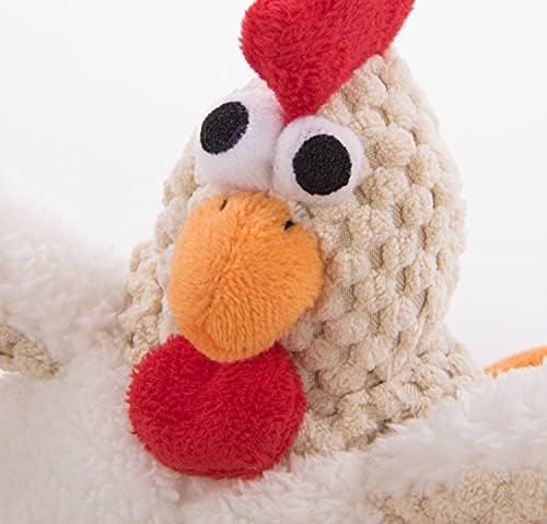goDog Checkers Fat Rooster Squeaky Plush Dog Toy, Chew Guard Technology - White, Small - Image 3