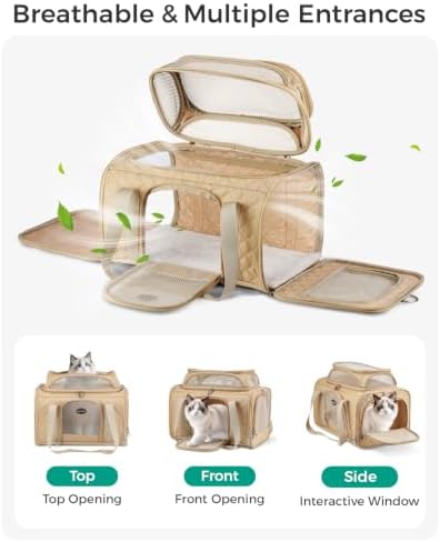 Pet Carrier Airline Approved 18x13x9.5 in, Soft-Sided Top-Expandable, Brown - Image 6