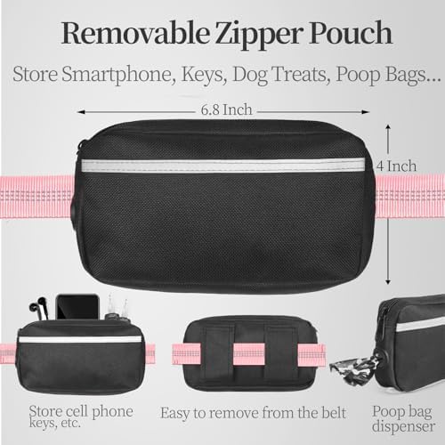 iYoShop Hands Free Dog Leash with Zipper Pouch, Baby Pink, 8-25 lbs, Medium - Image 3