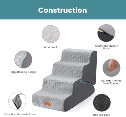 Gardner Pet Dog Stairs for Small Dogs 22" H, 2 in 1 Transformable 4-Step Pet Stairs and Dog Ramp for Couch Bed (23-27 in), Grey Adjustable Pet Steps - Image 4