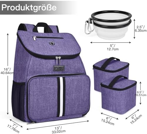 BAGLHER丨Dog Travel Bag, Airline Approved Pet Supplies Backpack, Dog Travel Backpack Accessories Set with 2 Silicone Collapsible Bowls and 2 Food Baskets. Purple - Image 3