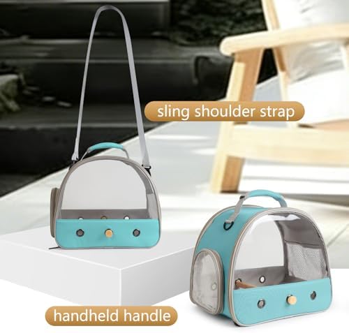 Bird Carrier, Portable Small Bird Parrot Parakeet Carrier with Standing Perch and Mat, Side Access Window Collapsible (Green, Clear Windows) - Image 4