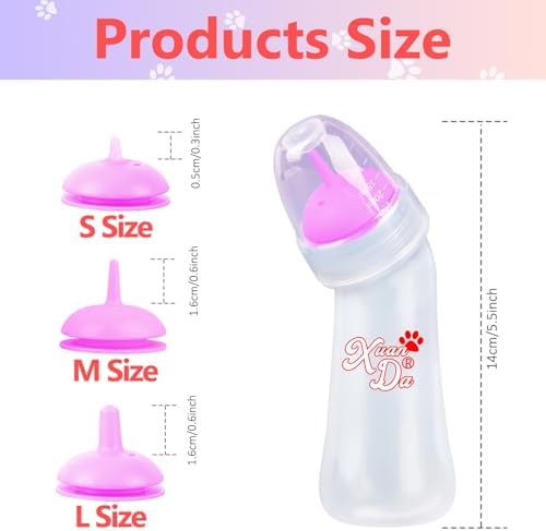 Pet Feeding Bottle,3 Pack Wide Mouth Angled Nursing Bottle, 3 Sizes Nipples with Ventilation Valve Resistant Tearing Perfect for Puppies, Kittens, Small Wildlife(Pink) - Image 2