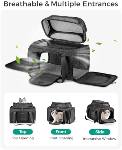 Pet Carrier Airline Approved 18x13x9.5 in, Soft-Sided Top-Expandable, Black - Image 6