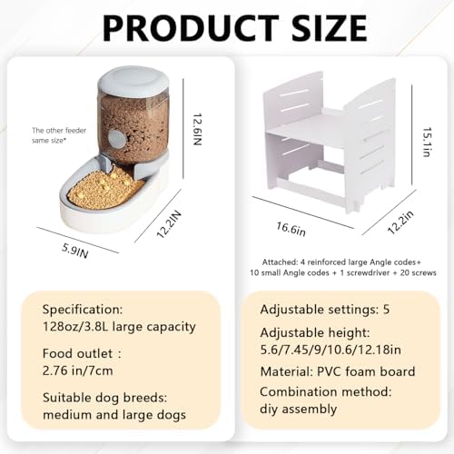 Elevated Gravity Pet Feeder & Water Dispenser Combo for Medium/Large/Senior Dogs - 4L/135oz Capacity, 5 Adjustable Height Settings, Cervical-Friendly Design Reduces Neck Strain - Image 4