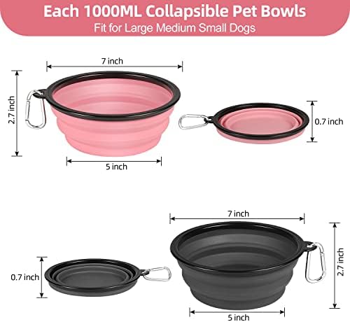 Kytely Large Collapsible Dog Bowls 2 Pack, 34oz Foldable Dog Travel Bowl, Portable Pet Water Food Bowl with Clasp, Pet Cat Feeding Cup Dish for Traveling, Walking, Hiking (Pink+Grey) - Image 3