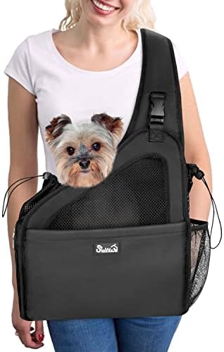 SlowTon Dog Sling Carrier, Hands Free Hard Bottom for Small Dogs up to 11lb by SlowTon