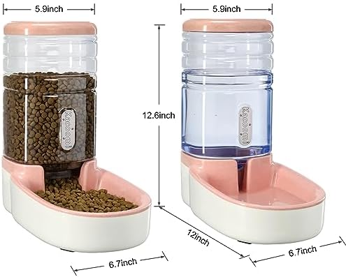 Automatic Dog Cat Feeder and Water Dispenser Gravity Food Feeder and Waterer Set with Pet Food Bowl for Small Medium Dog Puppy Kitten, Large Capacity 1 Gallon x 2(Pink) - Image 2