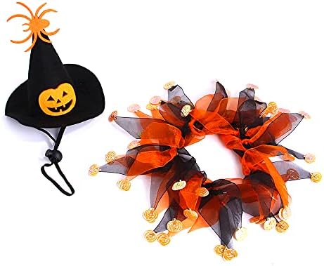 Cat Witch Halloween Costume Suit, Hmxpls Small Dogs & Cats Tutu Collar and Witch Pumpkin Hat Cute Costume Suit Kitten Outfit Clothing for Birthday Party Thanksgiving Christmas Holiday - Image 7